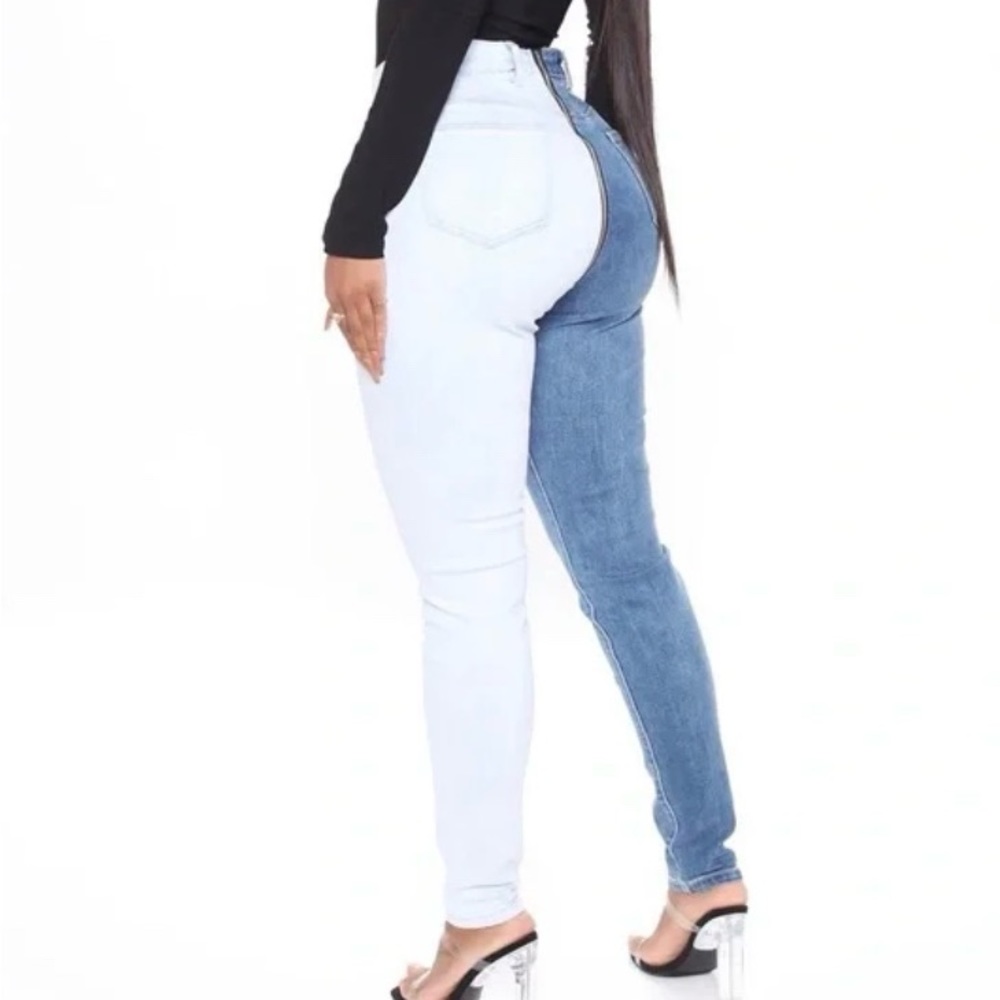 Fashion Nova two tone Skinny jeans full zip fly sz Medium
